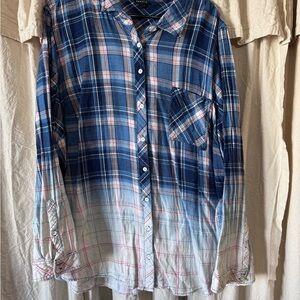 Torrid Blue and Pink Ombre Plaid Shirt